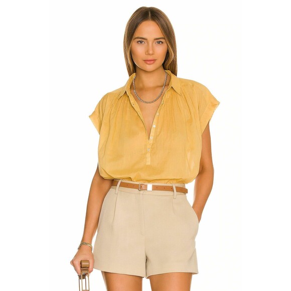 Nili Lotan Normandy Shirt Tunic Top Solid Oversized Cotton Yellow M New 265379